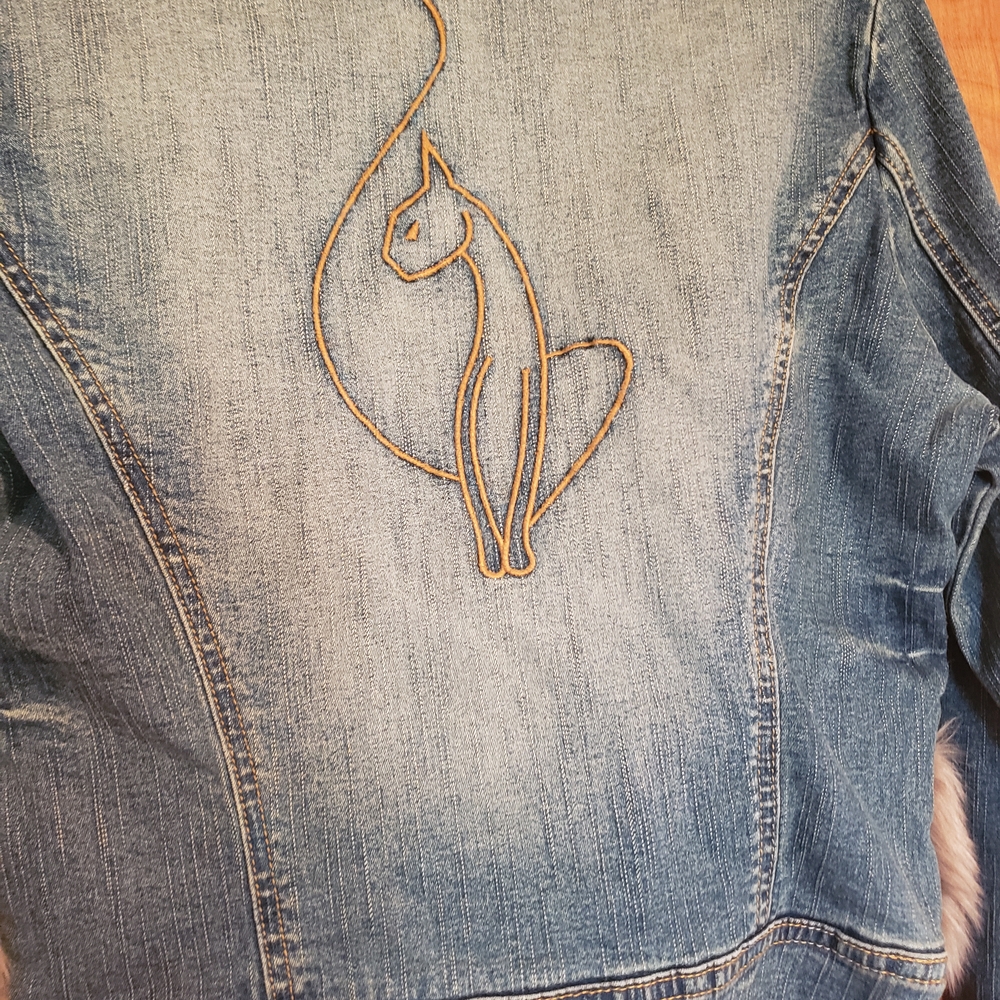 Baby Phat Y2K Blue Denim Jacket with Taupe Faux Fur Trim, RARE Item! - Picture 8 of 13